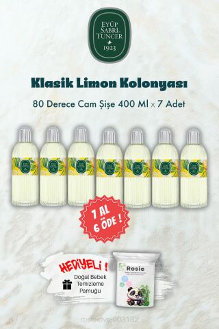 400 ML Cam Şişe 80 Derece Klasik Limon Kolonyası 7 AL 6 ÖDE ve ROSIE Hediye