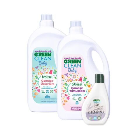 Green Clean Baby Şampuan 275 ml, Çamaşır Deterjanı ve Yumuşatıcısı 2750 ml