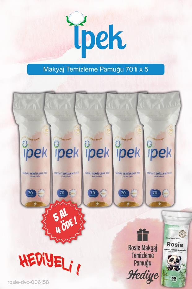 İpek Makyaj Temizleme Pamuğu 70'li 5 AL 4 ÖDE, Rosie Pamuk Hediye