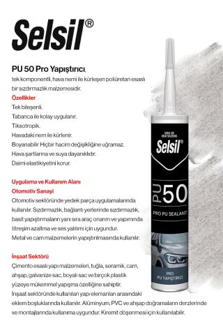 Selsil PU 50 Pro Mastik 280 ml - Siyah Renk
