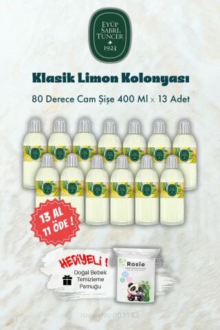 400 ML 13 AL 11 ÖDE Cam Şişe 80 Derece Klasik Limon Kolonyası ve ROSIE Hediye