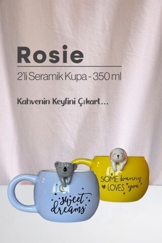 Koala ve Tavşan Figürlü Seramik Kupa 350 ml