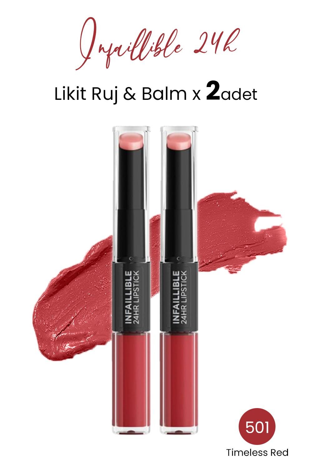 Loreal Paris Infaillible 24H Likit Ruj & Balm 501 Timeless Red  x 2 Adet