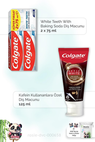 Colgate With Baking Soda 2 x 75 ml, Kahve, Çay ve Tütün Kullananlar İçin 125 ml Diş Macunu ve ROSIE