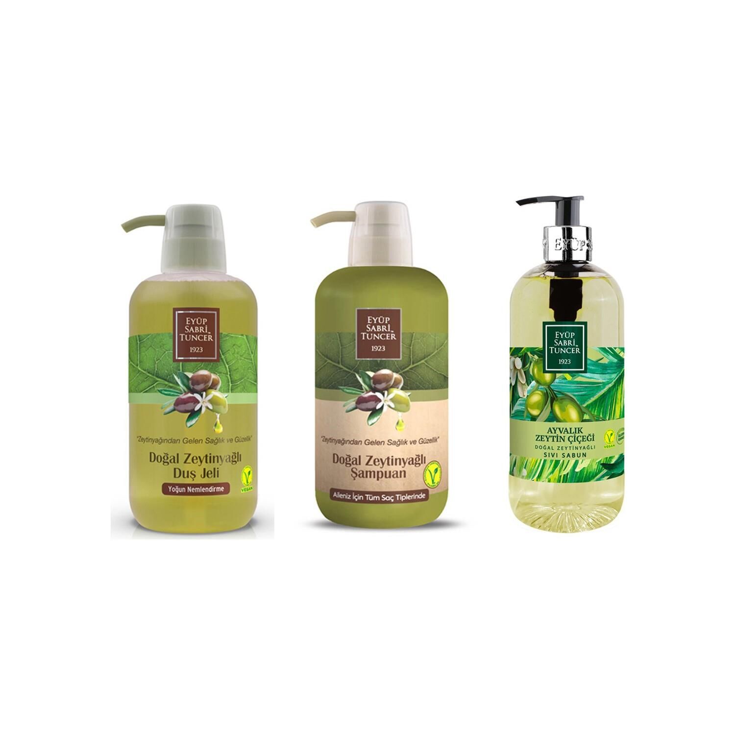 Eyüp Sabri Tuncer Şampuan ve Duş Jeli 600 ml, Ayvalık Zeytin Çiçeği Sıvı Sabun 500 Ml Pet Şişe
