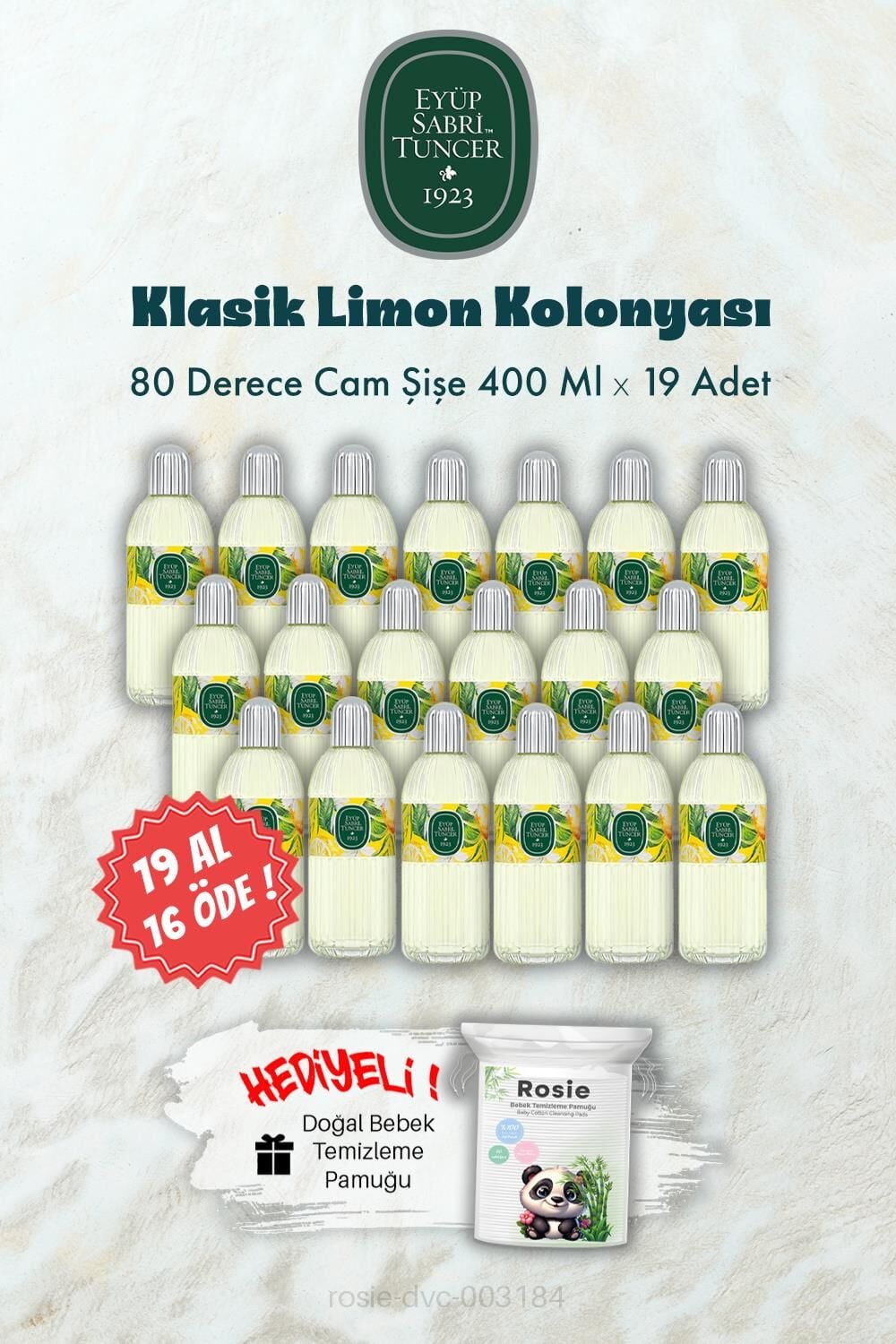 Cam Şişe 80 Derece Klasik Limon Kolonyası 19 AL 16 ÖDE 400 ML ve ROSIE Hediye