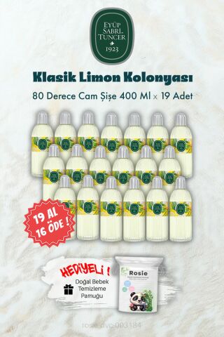 Cam Şişe 80 Derece Klasik Limon Kolonyası 19 AL 16 ÖDE 400 ML ve ROSIE Hediye
