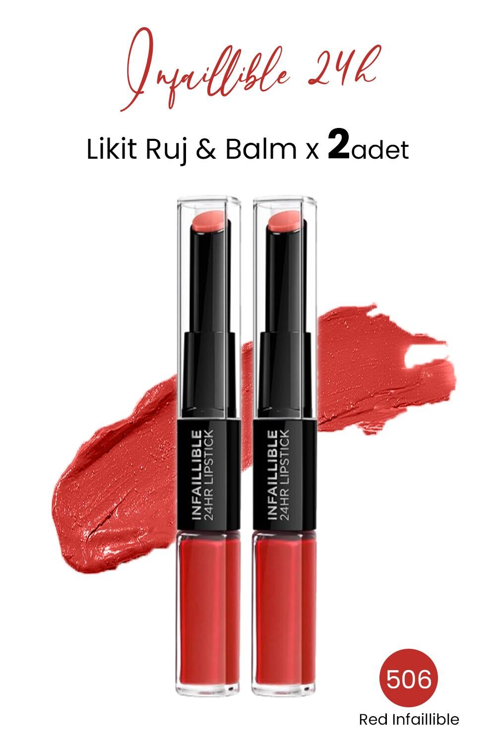 Loreal Paris Infaillible 24H Kalıcı Likit Ruj & Balm 506 Red Infaillible x 2 Adet