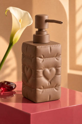 ROSIE Vizon Renk Kalp Dokulu Kare Seramik Sıvı Sabunluk 350 ml