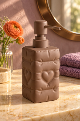 ROSIE Vizon Renk Kalp Dokulu Kare Seramik Sıvı Sabunluk 350 ml
