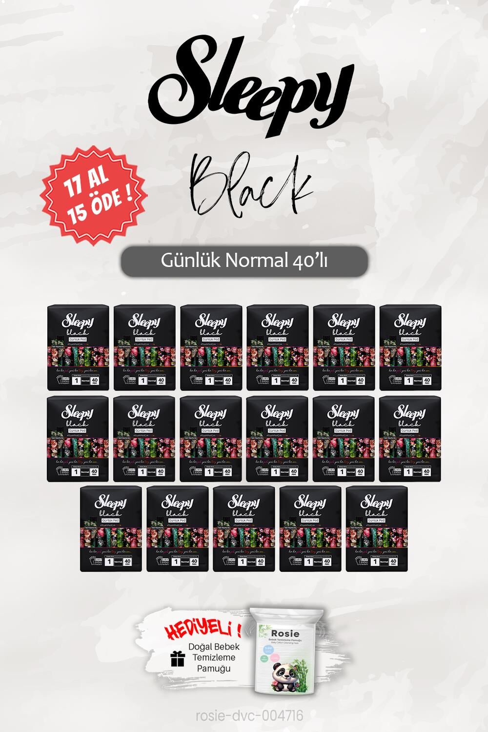 17 AL 15 ÖDE Normal 40'lı Black Günlük Ped, ROSIE Hediye