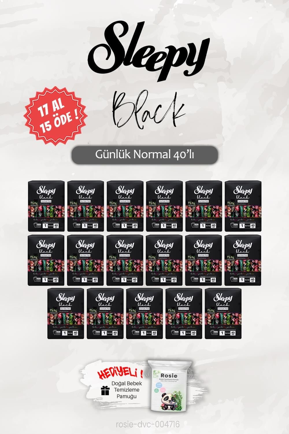 17 AL 15 ÖDE Normal 40'lı Black Günlük Ped, ROSIE Hediye