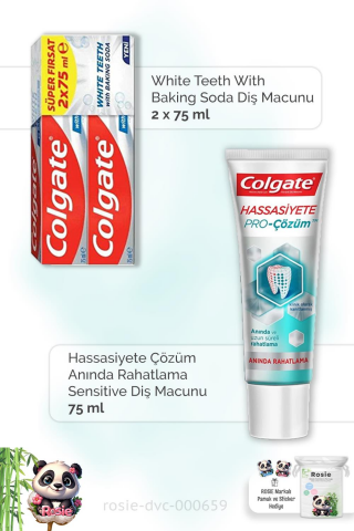 Colgate With Baking Soda 2 x 75 ml, Hassasiyete Pro Çözüm75  ml Diş Macunu ve ROSIE