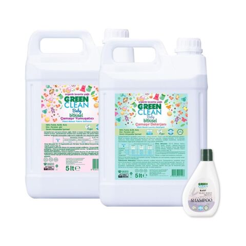 Green Clean Baby Şampuan 275 ml, Çamaşır Deterjanı ve Yumuşatıcı 5 lt