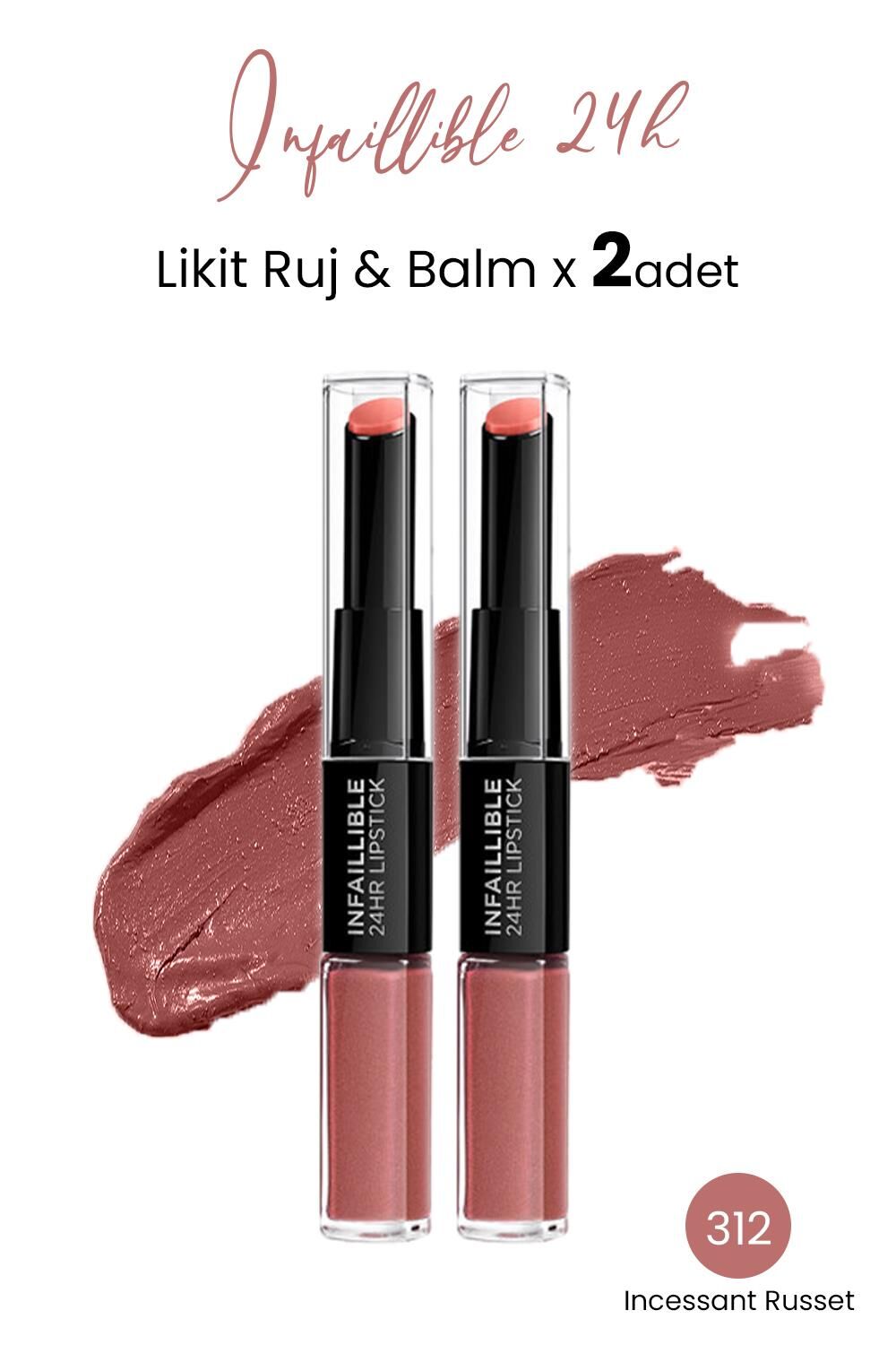 Loreal Paris Infaillible 24H Likit Ruj & Balm 312 Incessant Russet x 2 Adet