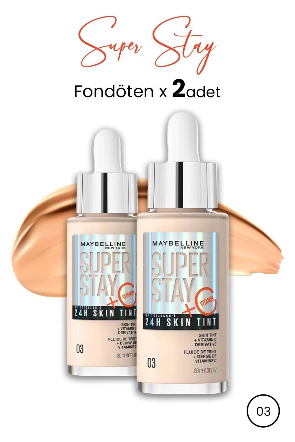 Maybelline Super Stay 24H Skin Tint Fondöten 03 30 ml  x 2 Adet