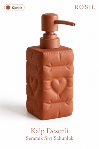 ROSIE Kiremit Renk Kalp Dokulu Kare Seramik Sıvı Sabunluk 350 ml