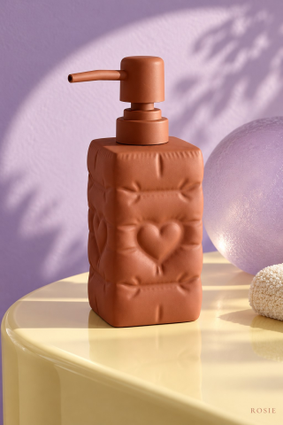 ROSIE Kiremit Renk Kalp Dokulu Kare Seramik Sıvı Sabunluk 350 ml