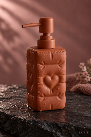 ROSIE Kiremit Renk Kalp Dokulu Kare Seramik Sıvı Sabunluk 350 ml