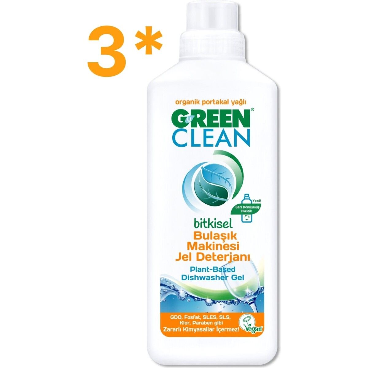 Green Clean green Clean Bitkisel Portakal Yağlı Bulaşık Makinesi Jel Deterjan 1000 ml Set*3