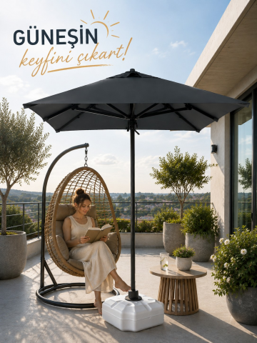 Alubrella Kare Antrasit 200x200 cm, 8 telli Güneş Şemsiyesi