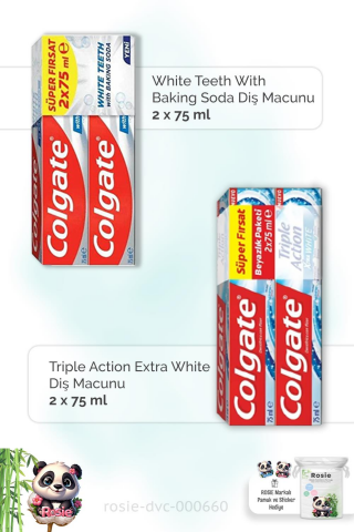 Colgate With Baking Soda 2 x 75 ml,  Triple Action Extra White 2 x 75 ml Diş Macunu ve ROSIE