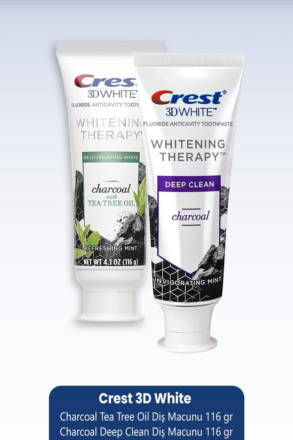 Crest 3D White Charcoal Deep 116gr & Charcoal Tea Tree Oil 116 gr Diş Macunu