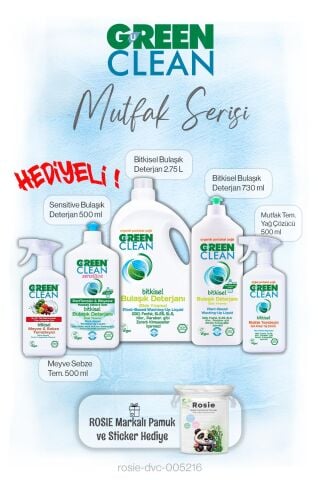 Green Clean Mutfak Temizlik Serisi 5'li ve Rosie pamuk hediye