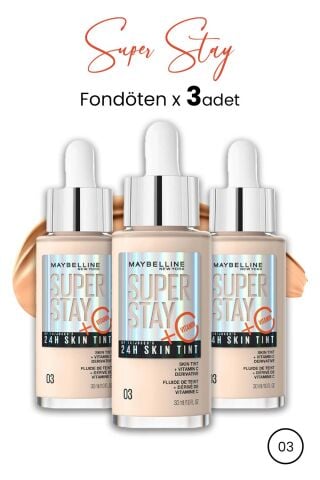 Maybelline Super Stay 24H Skin Tint Fondöten 03 30 ml  x 3 Adet