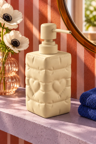 ROSIE Kum Beji Renk Kalp Dokulu Kare Seramik Sıvı Sabunluk 350 ml