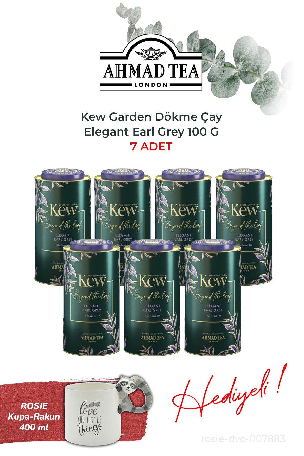 Kew Garden Elegant Earl Grey 100 G, 7 kutu ve Rakun Kupa
