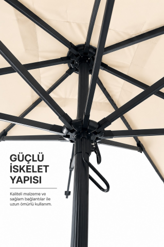 Alubrella Kare Krem 200x200 cm, 8 telli Güneş Şemsiyesi