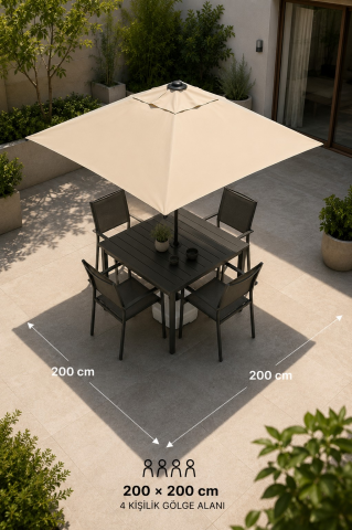 Alubrella Kare Krem 200x200 cm, 8 telli Güneş Şemsiyesi