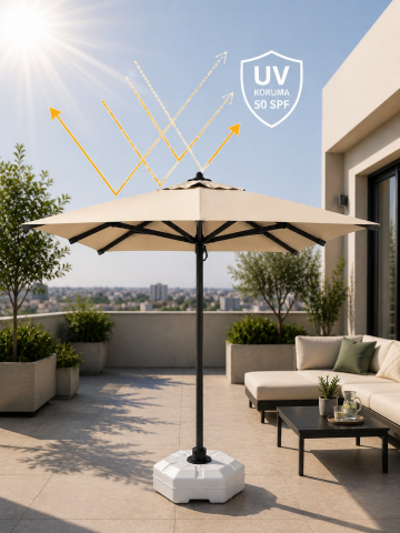 Alubrella Kare Krem 200x200 cm, 8 telli Güneş Şemsiyesi