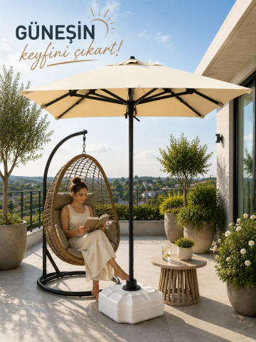 Alubrella Kare Krem 200x200 cm, 8 telli Güneş Şemsiyesi