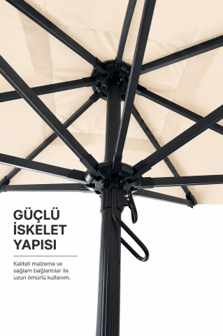 Alubrella Kare Krem 200x200 cm, 8 telli Güneş Şemsiyesi