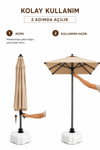 Alubrella Kare Krem 200x200 cm, 8 telli Güneş Şemsiyesi
