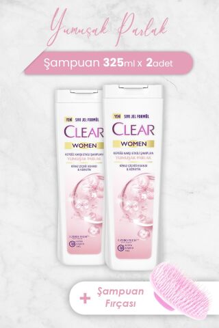 Clear Women Yumuşak Parlak Şampuan 325 ml x 2 Adet ve Şampuan Fırçası