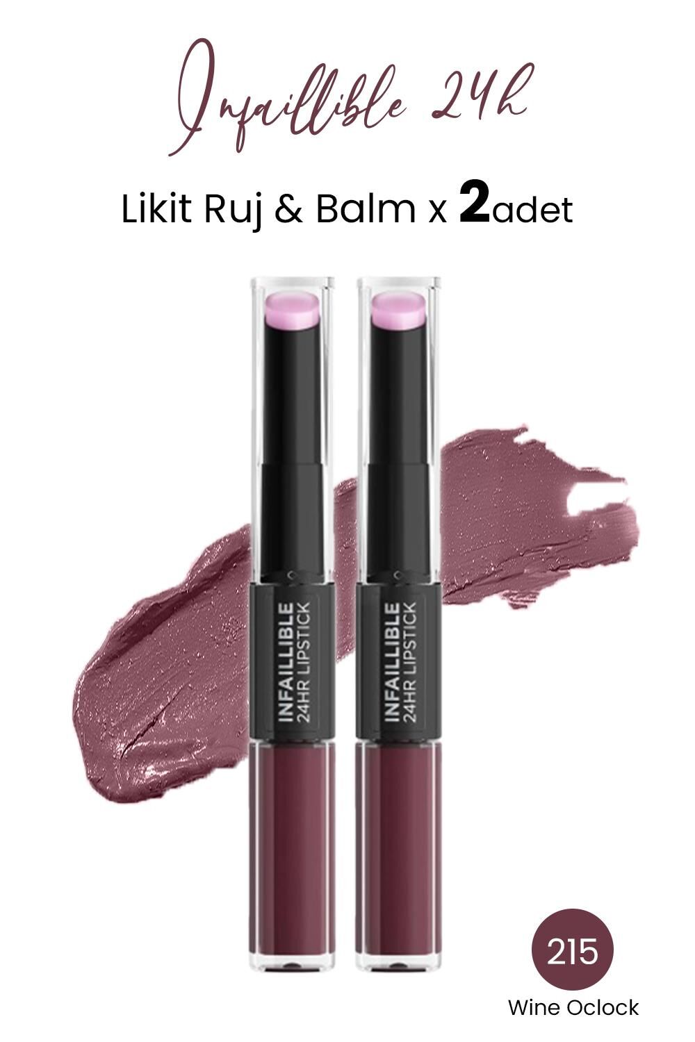 Loreal Paris Infaillible 24H Likit Ruj & Balm 215 Wine Oclock x 2 Adet