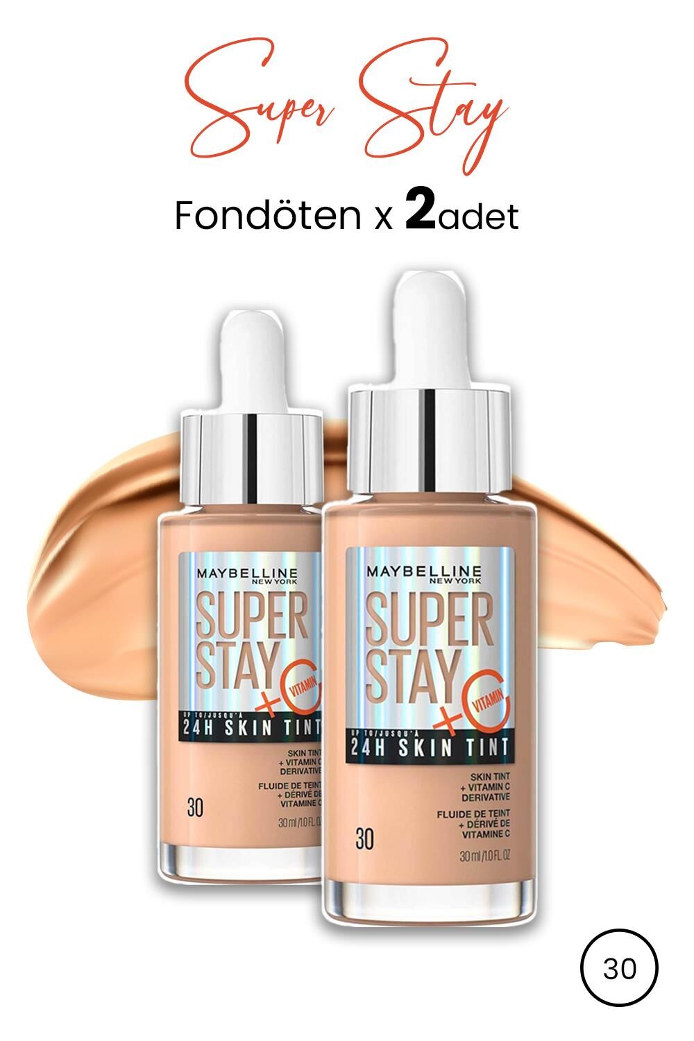 Maybelline Super Stay 24H Skin Tint Fondöten 30 30 ml  x 2 Adet