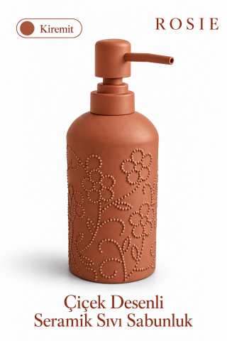 ROSIE Kiremit Çiçek Dokulu Yuvarlak Seramik Sıvı Sabunluk 350 ml