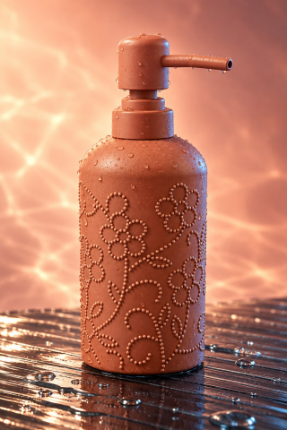 ROSIE Kiremit Çiçek Dokulu Yuvarlak Seramik Sıvı Sabunluk 350 ml