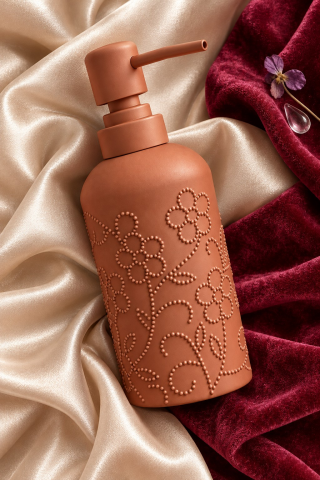 ROSIE Kiremit Çiçek Dokulu Yuvarlak Seramik Sıvı Sabunluk 350 ml