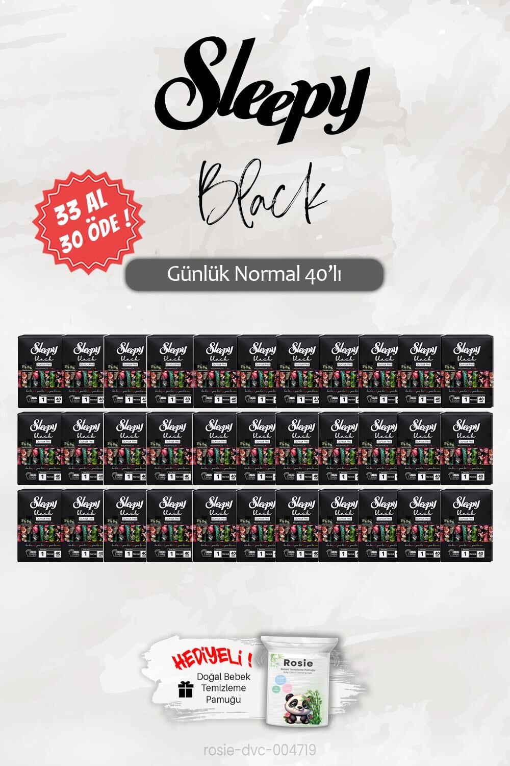Sleepy 33 AL 30 ÖDE Black Normal 40'lı Günlük Ped, ROSIE Hediye