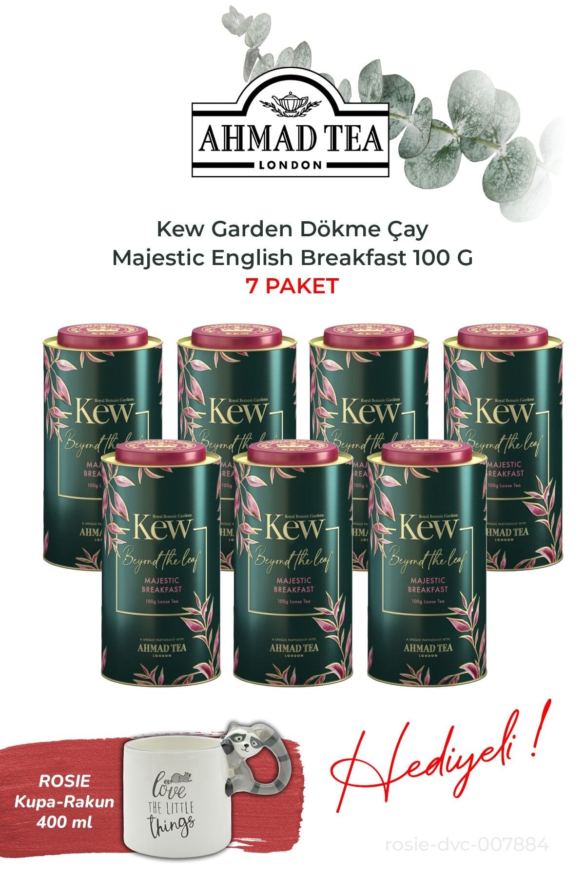 7 kutu Kew Garden Majestic English Breakfast 100 G ve Rakun Kupa