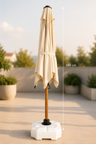 Alubrella Kare Ahşap İskelet Krem Kumaş 200x200 cm, 8 telli Güneş Şemsiyesi