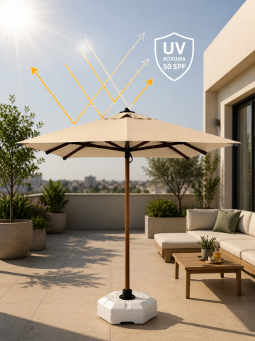 Alubrella Kare Ahşap İskelet Krem Kumaş 200x200 cm, 8 telli Güneş Şemsiyesi