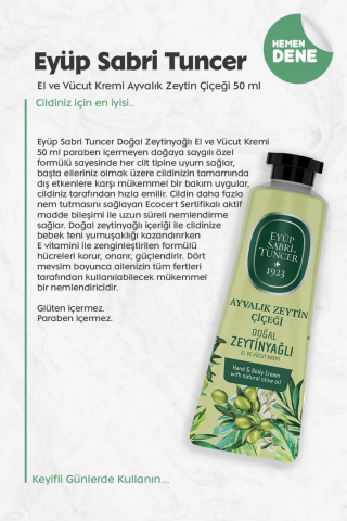 Eyüp Sabri Tuncer El ve Vücut Kremi 3 Adet Ayvalık Zeytin Çiçeği 50 ml ve ROSIE Pamuk