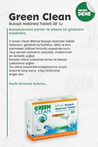 U Green Clean Bulaşık Makinesi Tablet 30'lu