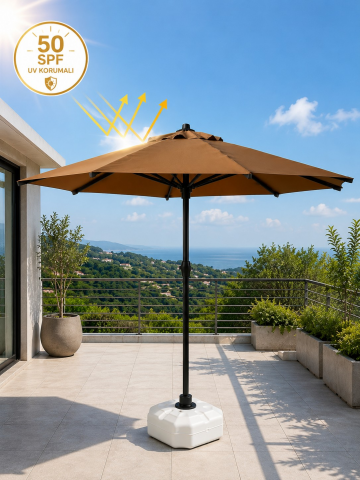 Alubrella Sütlü Kahve 225 cm Çap, 8 telli Güneş Şemsiyesi
